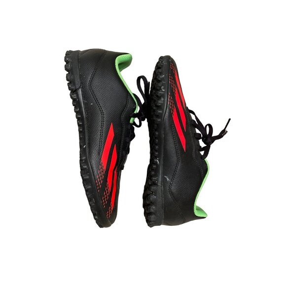 Adidas Black Red Stripe Lace Up Kids Cleats Sz 4 - Picture 3 of 7